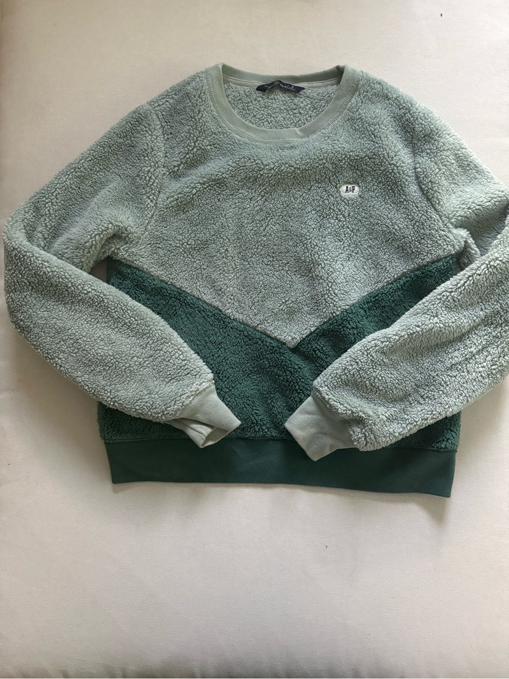 Abercrombie & Fitch Light Sage and Dark Green Sherpa Crewneck Sweatshirt